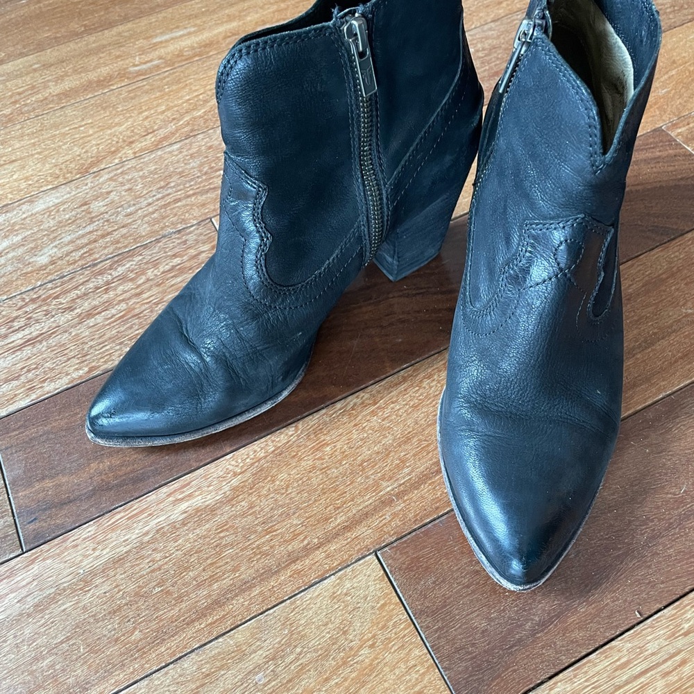 Frye Black Leather Ankle Boots with Zipper